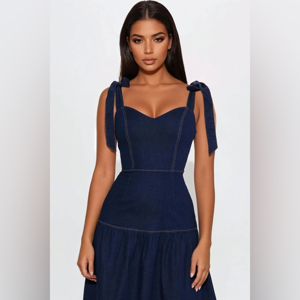 NWT FASHION NOVA Imelda Denim Maxi Dress - Dark Wash - Picture 3 of 8